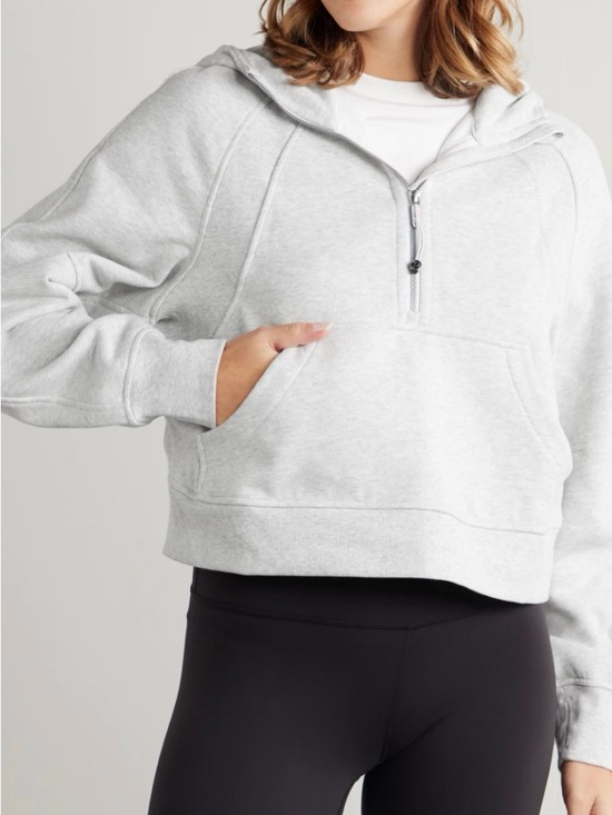 lululemon athletica Tops - LULULEMON Light Gray Scuba Hooded Half-Zip Pullover